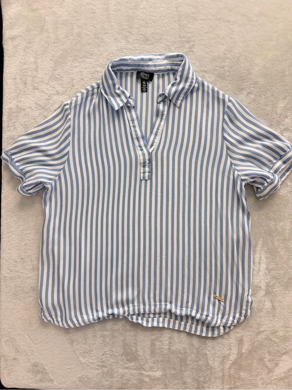 Jones New York Striped Popover Blouse Medium Blue White